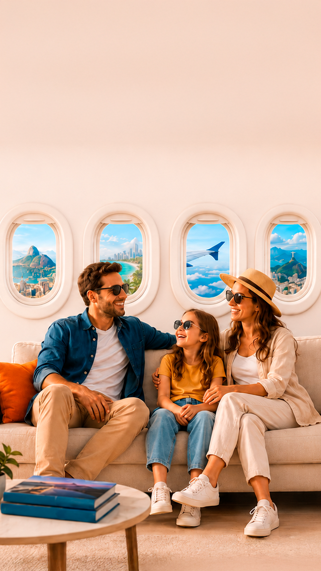 Família feliz planejando uma viagem